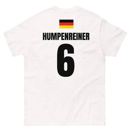 Weißes WM T-Shirt Deutschland als Freisteller, Rückenprint mit Deutschland-Flagge, HUMPENREINER und Nummer 6