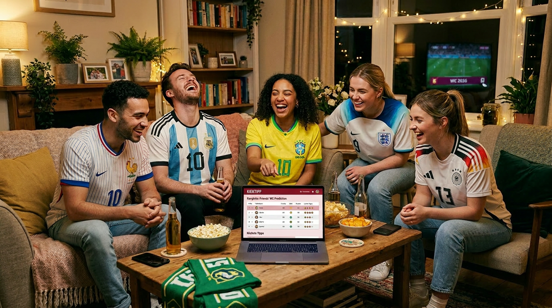 Personen in WM-Trikots tippen Kicktipp