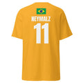 Gelbes WM T-Shirt für Brasilien, Rückseite frei mit Name & Nummer NEYMALZ 11 und Brasilien-Flagge.