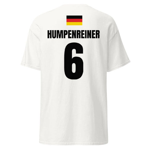 Weißes WM T-Shirt Deutschland als Freisteller, Rückenprint mit Deutschland-Flagge, HUMPENREINER und Nummer 6