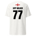 Weißes England T-Shirt, Rückseite mit „SIPP WALKER“ 77 und England-Flagge oben am Rücken