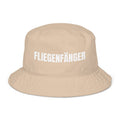 Beiger Fischerhut mit Spruch „Fliegenfänger“ vorne; Fischerhut mit Spruch und Text personalisierbar