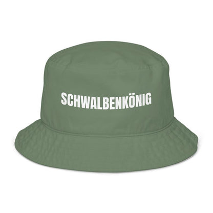 Grüner Fischerhut mit Spruch „Schwalbenkönig“ vorne; Fischerhut mit Spruch, Text personalisierbar und bedruckt