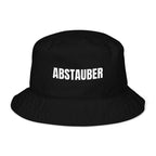 Schwarzer Fischerhut mit Spruch „Abstauber“ vorne; Fischerhut mit Spruch, Text personalisierbar und klar lesbar