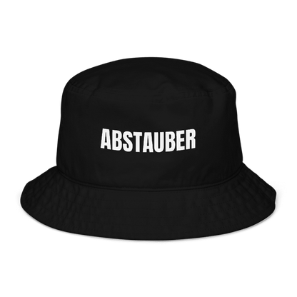 Schwarzer Fischerhut mit Spruch „Abstauber“ vorne; Fischerhut mit Spruch, Text personalisierbar und klar lesbar