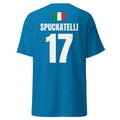Hellblaues Italien T-Shirt als Rückansicht mit Italien-Flagge, Name SPUCKATELLI und Nummer 17, freigestelltes Shirt