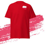 Rotes Shirt mit Polen-Flagge als Brustmotiv auf der Vorderseite, freigestellt vor weißem Hintergrund, WM T-Shirt.