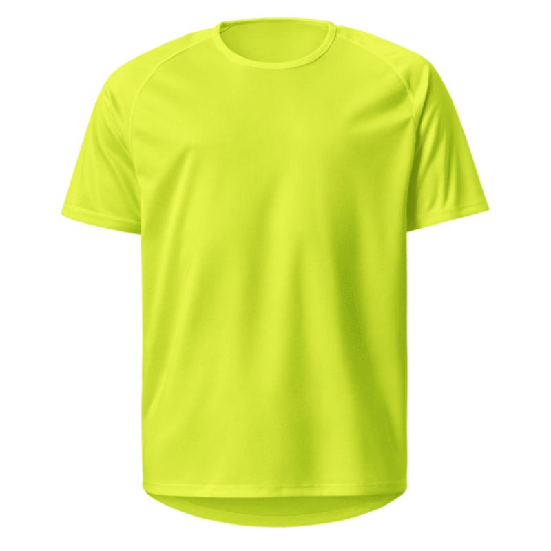 Freigestellte Vorderseite eines gelben Trikots ohne Aufdruck, Rundhals und Kurzarm – Trainingsshirt.
