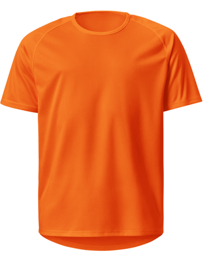 Vorderseite freigestellt: orange Trikot ohne Druckmotiv, schlichtes Trainingsshirt für einheitliche Teamkleidung.