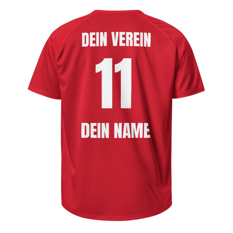 Fußball-Trikot Rückseite in Rot – mit Vereinsname, Nummer und Spielername