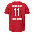 Fußball-Trikot Rückseite in Rot – mit Vereinsname, Nummer und Spielername