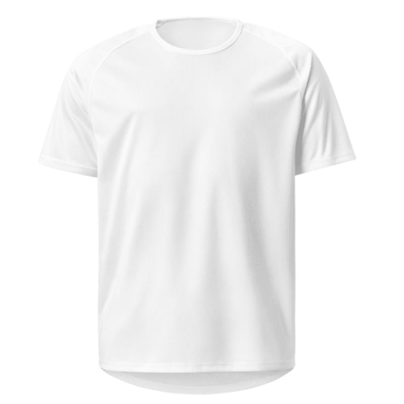 Weißes Vereins­trikot als Freisteller von vorn, einfarbig ohne Druck oder Badge, sportlicher Schnitt.